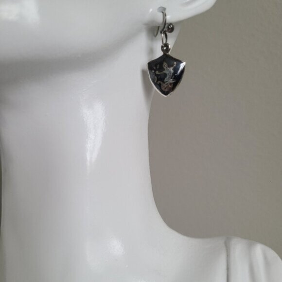 Vintage Boho Native Nielloware Sterling Silver Tribal Drop Dangle Earrings - Picture 10 of 11